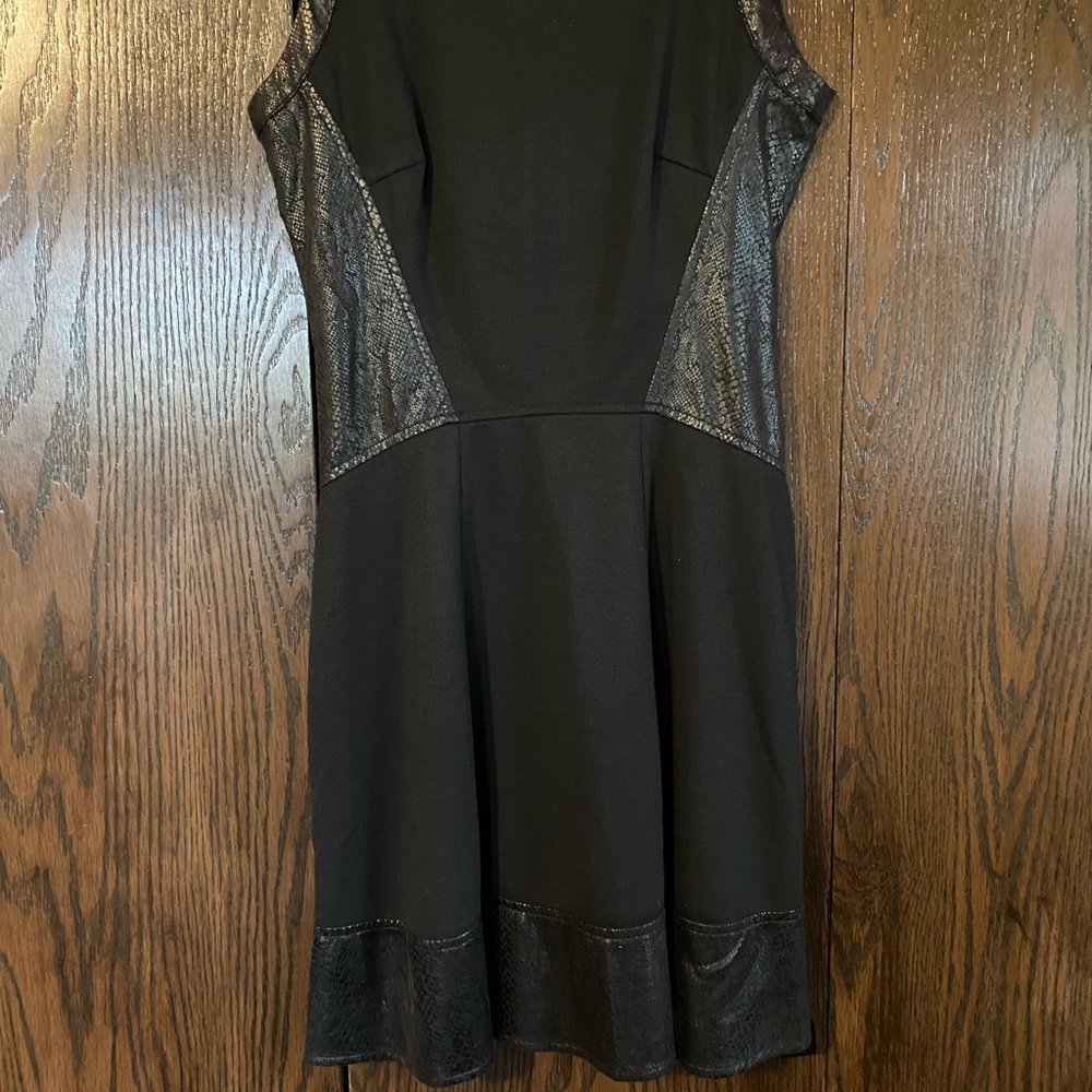 Black dress with faux leather detail